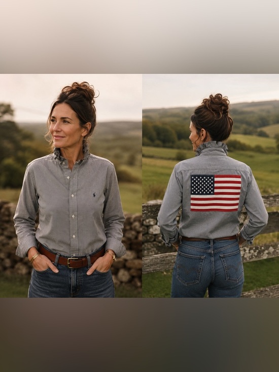 Ralph Lauren Tops - Ralph Lauren Ruffle Collar Reworked Button Down XXL| One-of-a-Kind American Flag